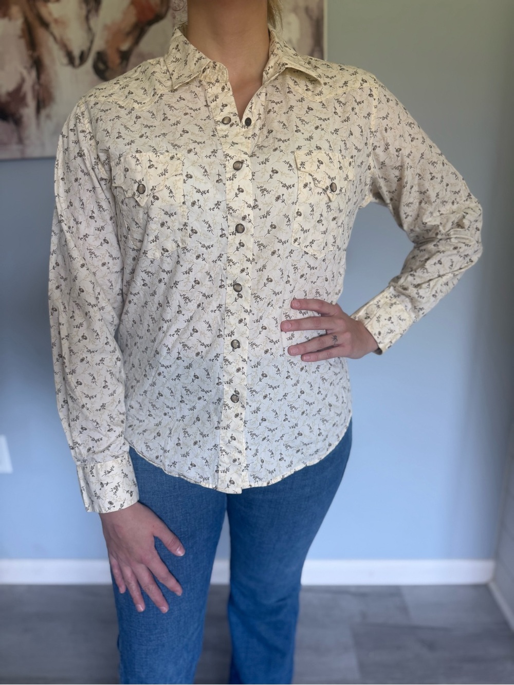 Panhandle Slim Cream Floral Button-Down Western Shirt
